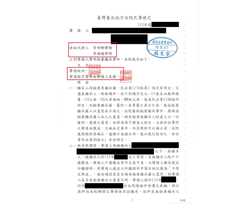 守護客戶的上億繼承權，本所律師協助客戶讓法院駁回拋棄繼承申請！